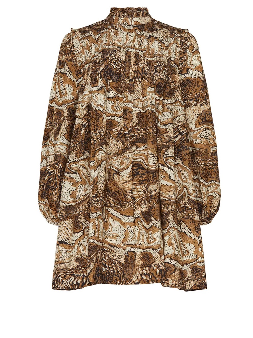 Ganni Tiger’s Eye Babydoll Mini Dress